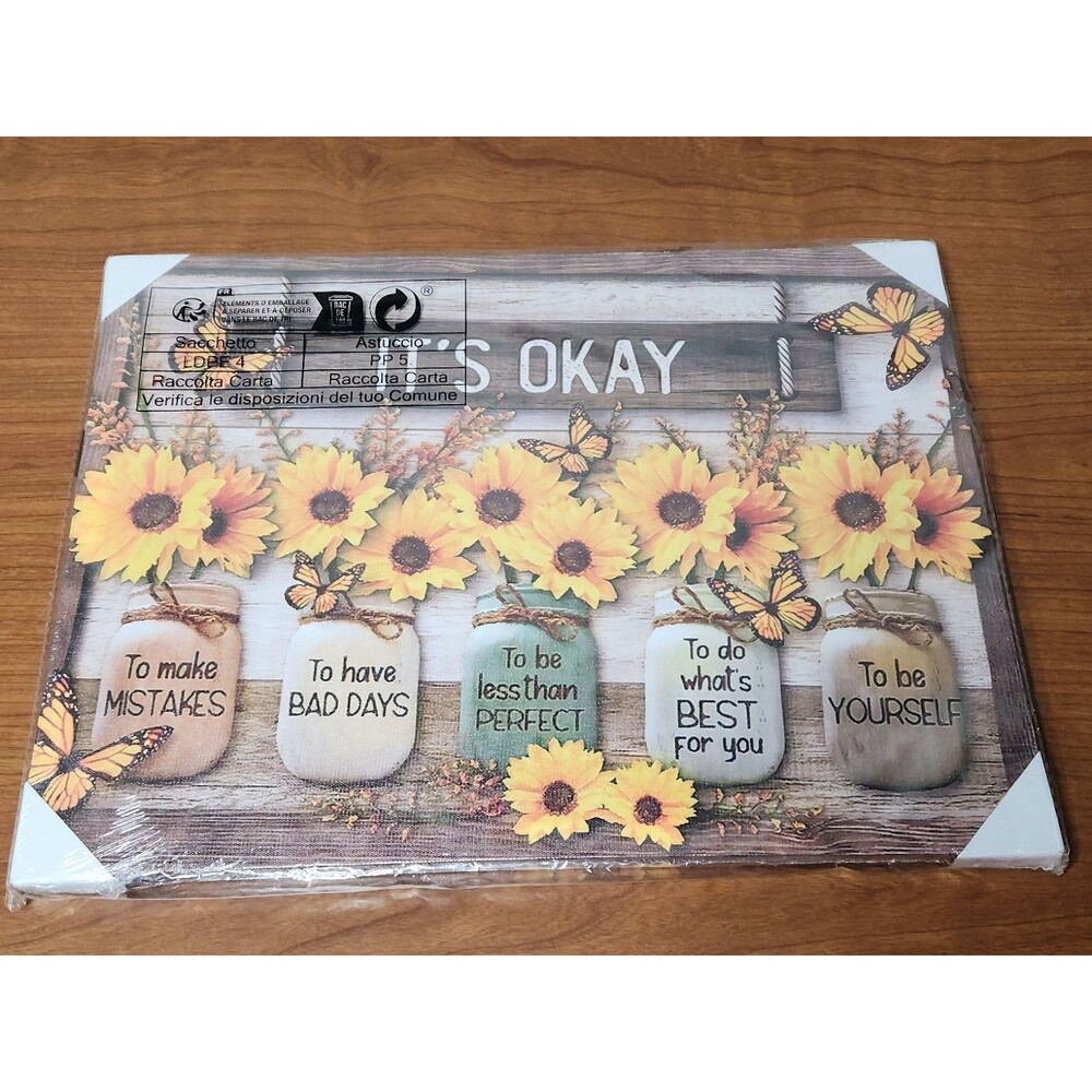 It's Okay ~ Sunflower Butterfly Wall Decor ~ 16" x 12" ~ Ready To Hang